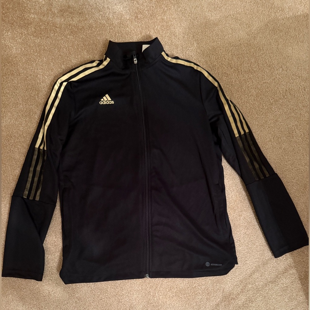 Adidas Aeroready Black and Gold Trio Lightweight Zip~up Jacket  Sz Xl